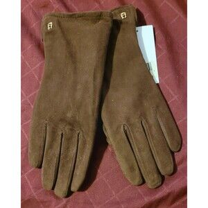 NWT Etienne Aigner Lined Gloves Genuine Suede Leather Brown Women’s L